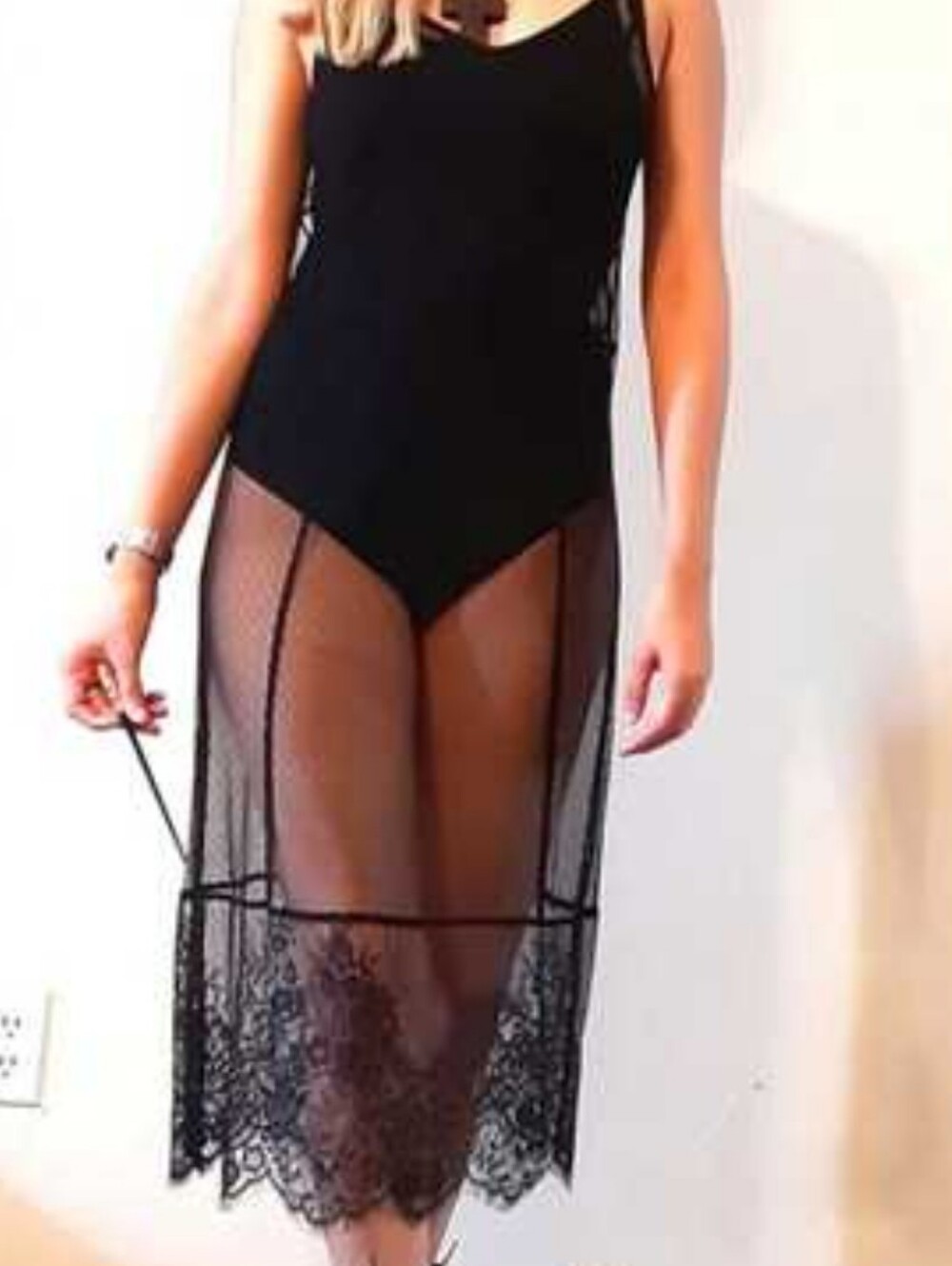 H&M Coachela Sheer Black Lace Slip Dress